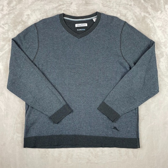 Tommy Bahama Sweater Men Large Blue V Neck Island Fairway Birdseye IslandZone